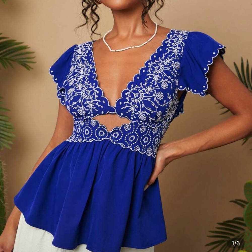 NWOT - Royal Blue Eyelet Lace Top